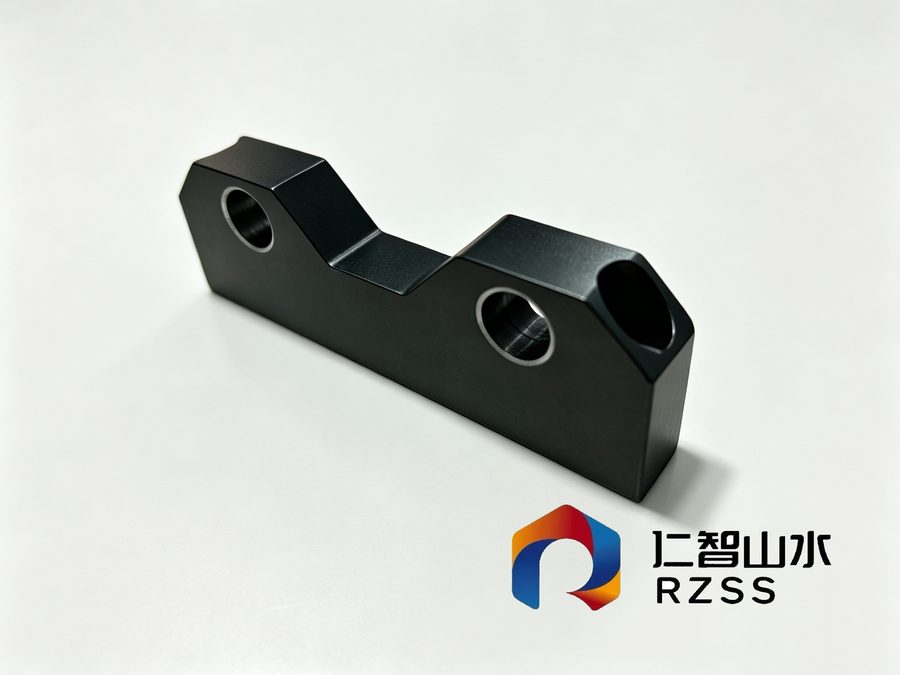 Custom black anodised machined bracket with counterbored holes, CNC milling