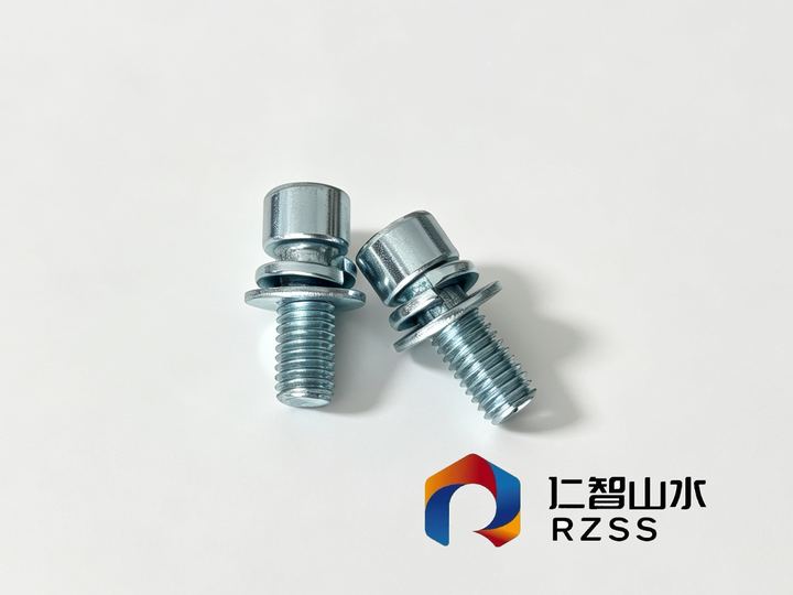Custom machined fastener with captive washer, zinc plated